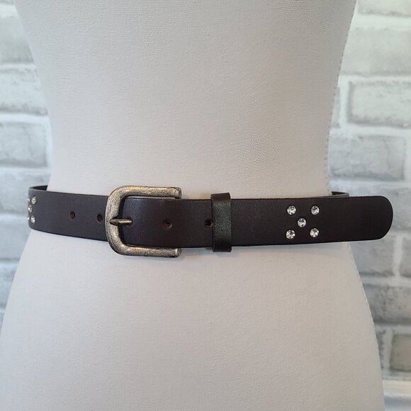 Vintage The Limited Leather Made in Italy Rhinestone Studded Belt Black Classic - Picture 1 of 8